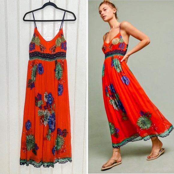 Anthropologie Dresses & Skirts - Anthropologie Ikebana Floral Orange Maxi Dress by Maeve